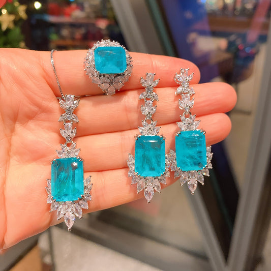 Creative Models Full Of Diamonds Ring Necklace Earrings Jewelry Set - FASHIONKULTUR