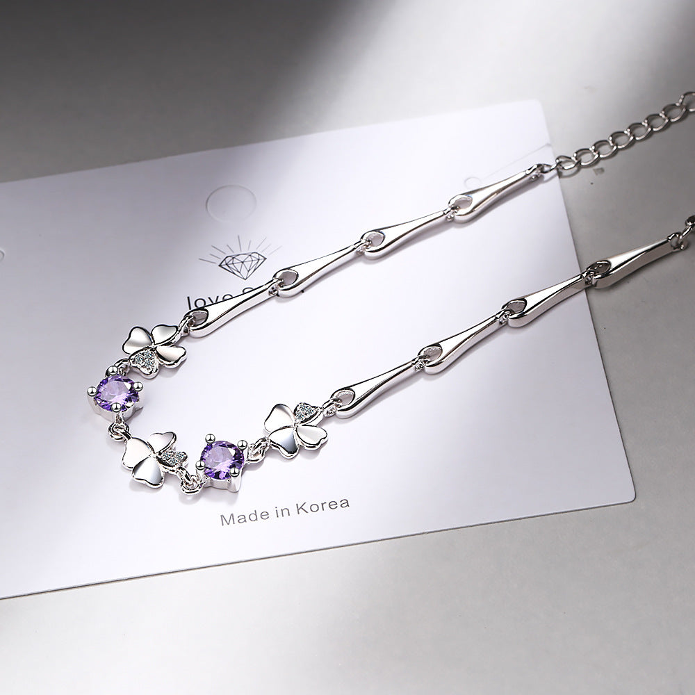 Flower Rhinestone-embedded Bracelet Simple Four-leaf Clover Hand Jewelry - FASHIONKULTUR