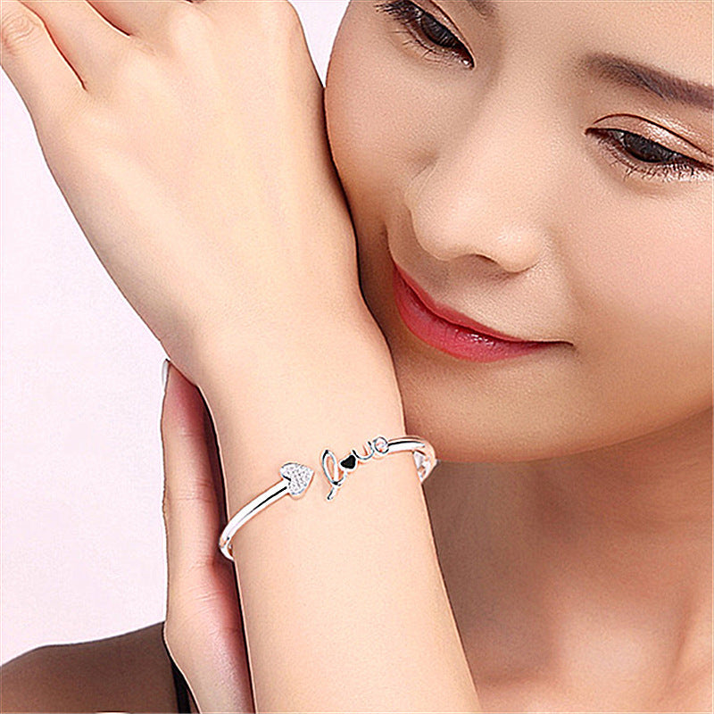 Heart-shaped Full Of Diamond Bracelet Silver Plated Love - FASHIONKULTUR