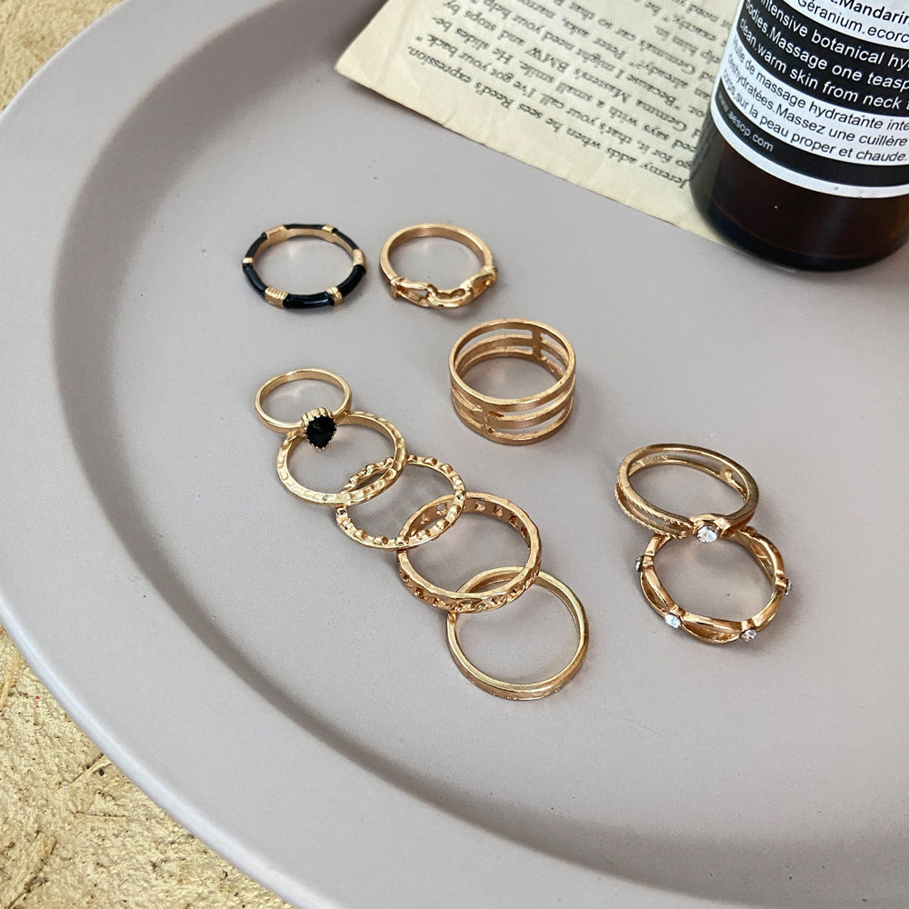 Vintage Hollow Black Joint Ring Set - FASHIONKULTUR