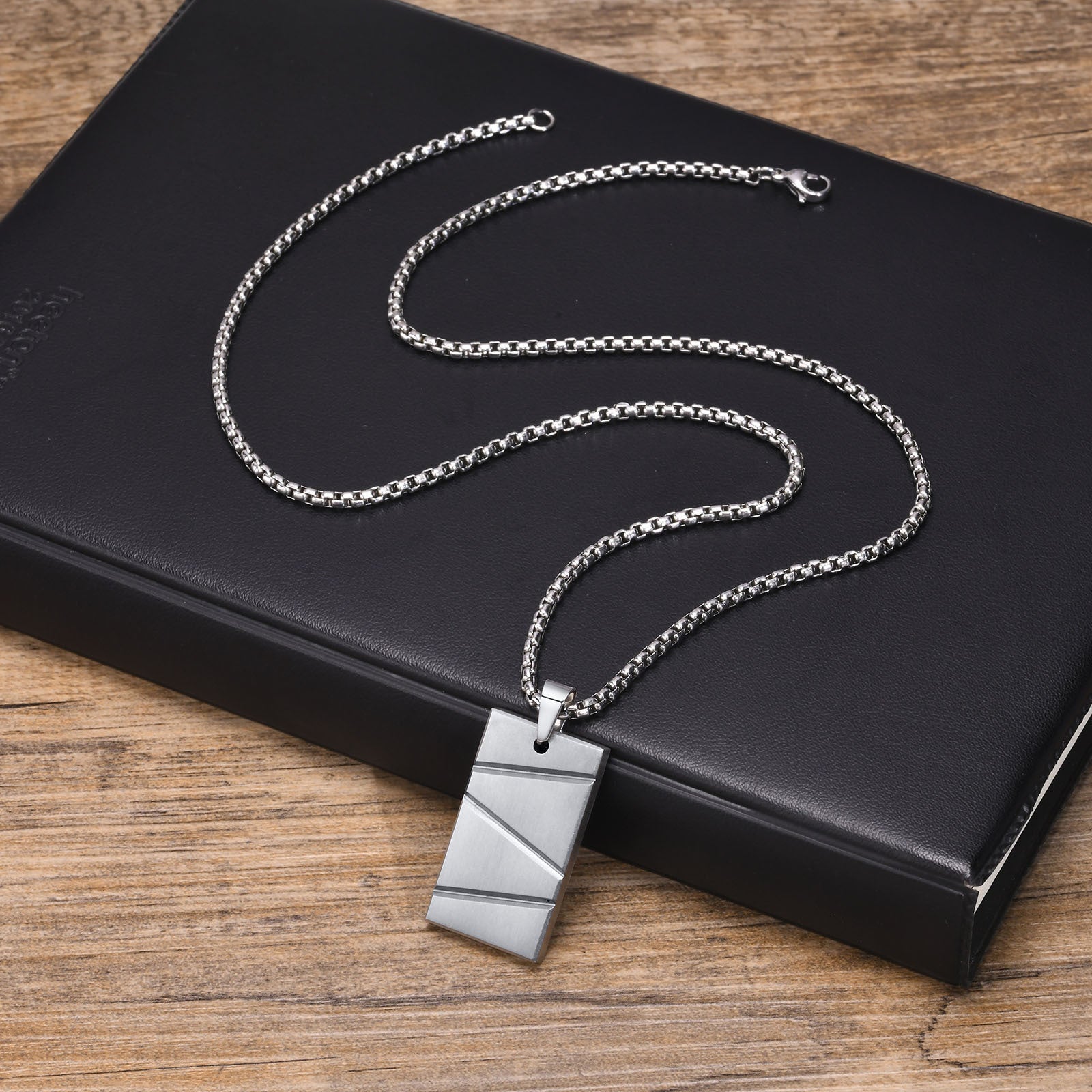 Titanium Steel Geometric Stainless Steel Pendant Necklace Rectangular Boys Can Carve Writing Tag - FASHIONKULTUR