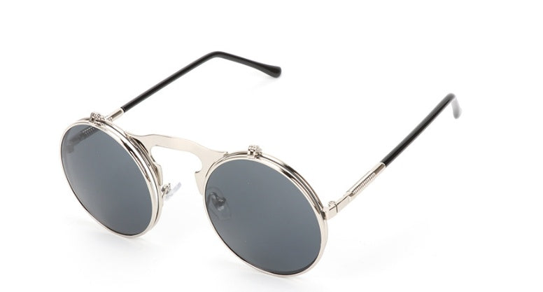 New Vintage Round Steampunk Sunglasses Flip-Up UV Protection Metal Frame Men And Women Summer Cycling Sun Glasses - FASHIONKULTUR