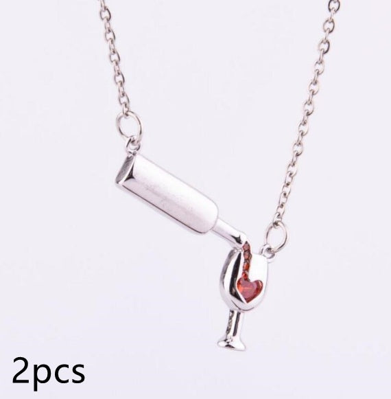 Wine Bottle Cup Pendant Necklace For Women Girls Wine Glass Necklace Love Cheers Chain Necklace Red Enamel Heart Necklace Christmas Birthday Jewelry Gifts For Wine Lovers - FASHIONKULTUR
