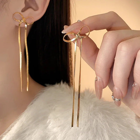 Stainless Steel Jewelry Wholesale Non-tarnish Herringbone Bow Earrings Hypoallergenic 18k Gold Plated Ribbon Bow Bowknot Earring - FASHIONKULTUR