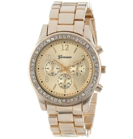 Diamond bracelet watch stainless steel belt watch Geneva alloy watch - FASHIONKULTUR