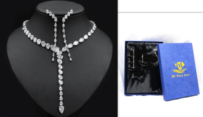 Simple Two-color Stitching Drop Heart-shaped Zircon Necklace Earrings - FASHIONKULTUR