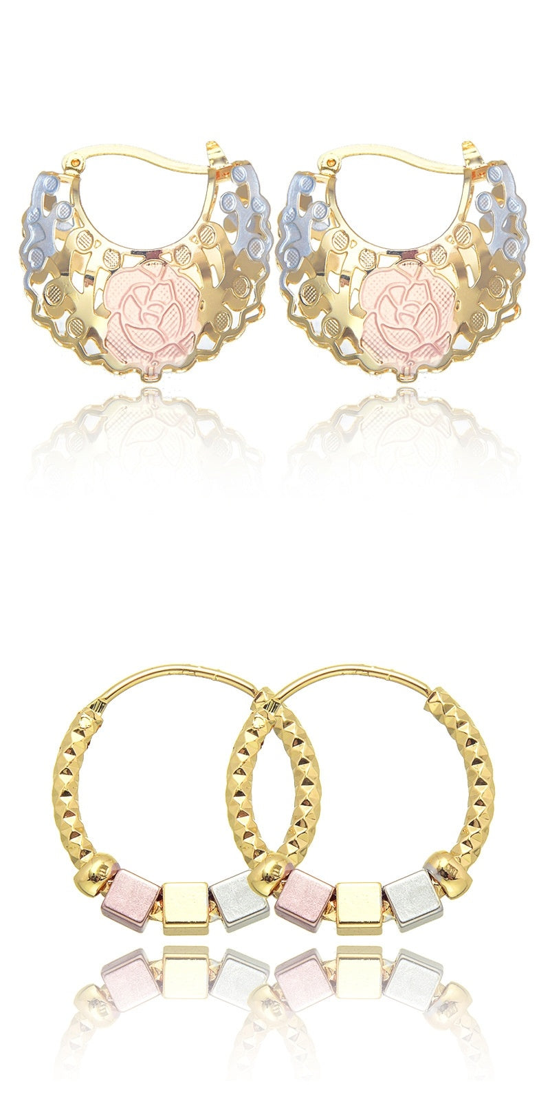Hollow Rosette Earrings With Gold Contrast Hoops - FASHIONKULTUR