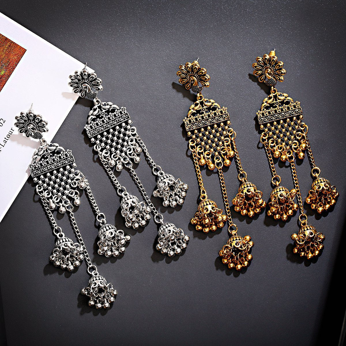 Bohemian Ethnic Earrings Retro Nostalgic Hollow Bell Long Earrings - FASHIONKULTUR