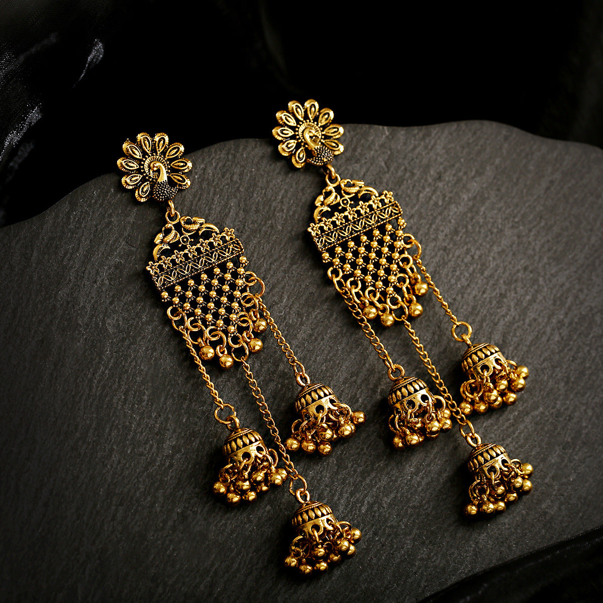 Bohemian Ethnic Earrings Retro Nostalgic Hollow Bell Long Earrings - FASHIONKULTUR