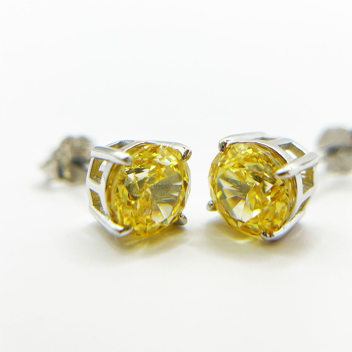 Sterling Silver Round Ice Flower Cut Colorful Yellow Jewelry Earrings - FASHIONKULTUR