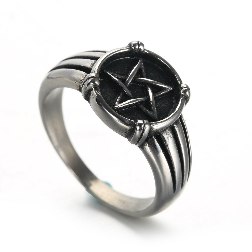 European And American Retro Men's Stainless Steel Pentagram Ring - FASHIONKULTUR