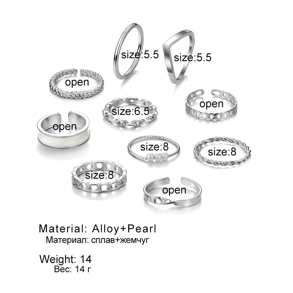 European And American Butterfly Pearl Ring 10-piece Metal Dripping Pearl Ring Wholesale - FASHIONKULTUR