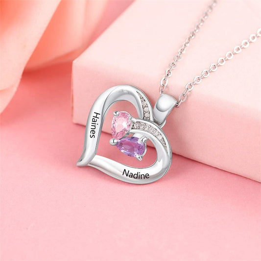 Gemstone necklace female heart-shaped couple custom lettering pendant gift - FASHIONKULTUR