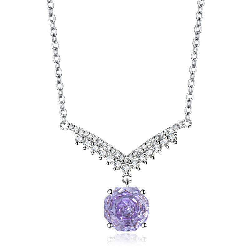 Octagonal Millennium Rose Cut Necklace High Carbon Diamond - FASHIONKULTUR