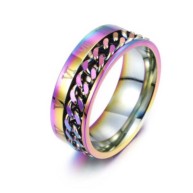 Roman Letter Chain Rings Men Digital Titanium Steel Ring - FASHIONKULTUR