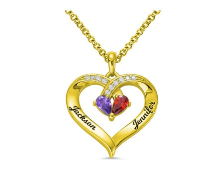 Gemstone necklace female heart-shaped couple custom lettering pendant gift - FASHIONKULTUR