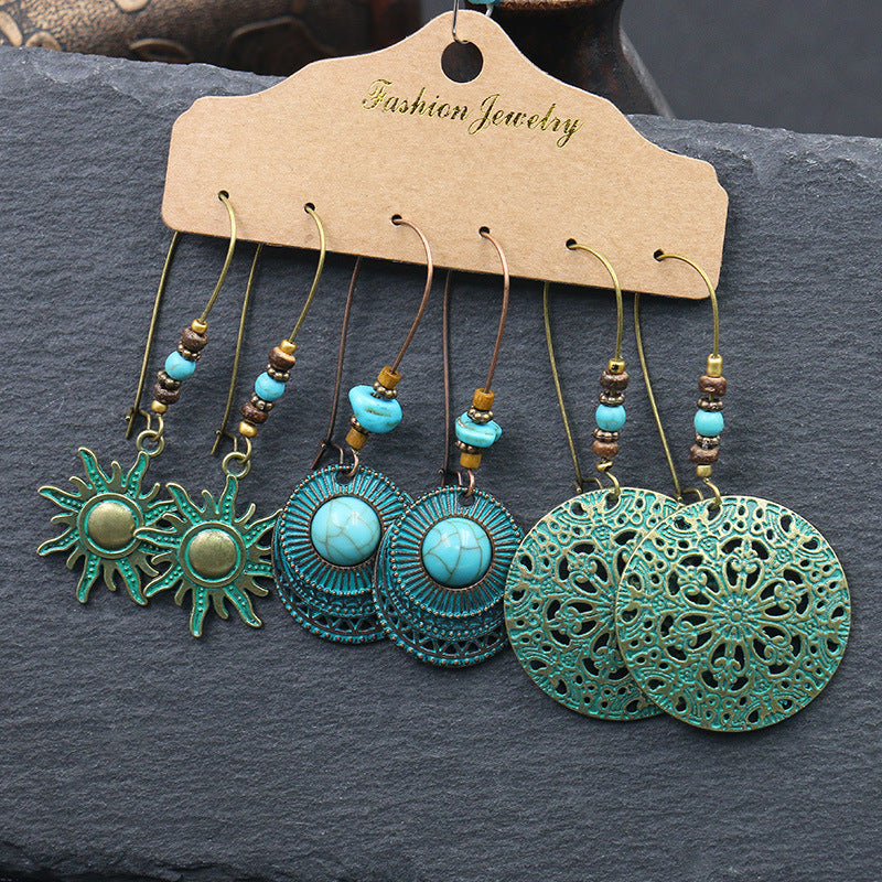 European And American Alloy Dripping Oil 3 Pieces Set Earrings - FASHIONKULTUR