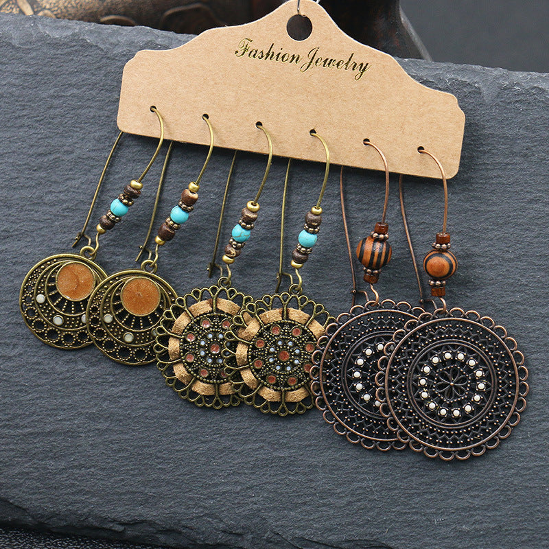 European And American Alloy Dripping Oil 3 Pieces Set Earrings - FASHIONKULTUR