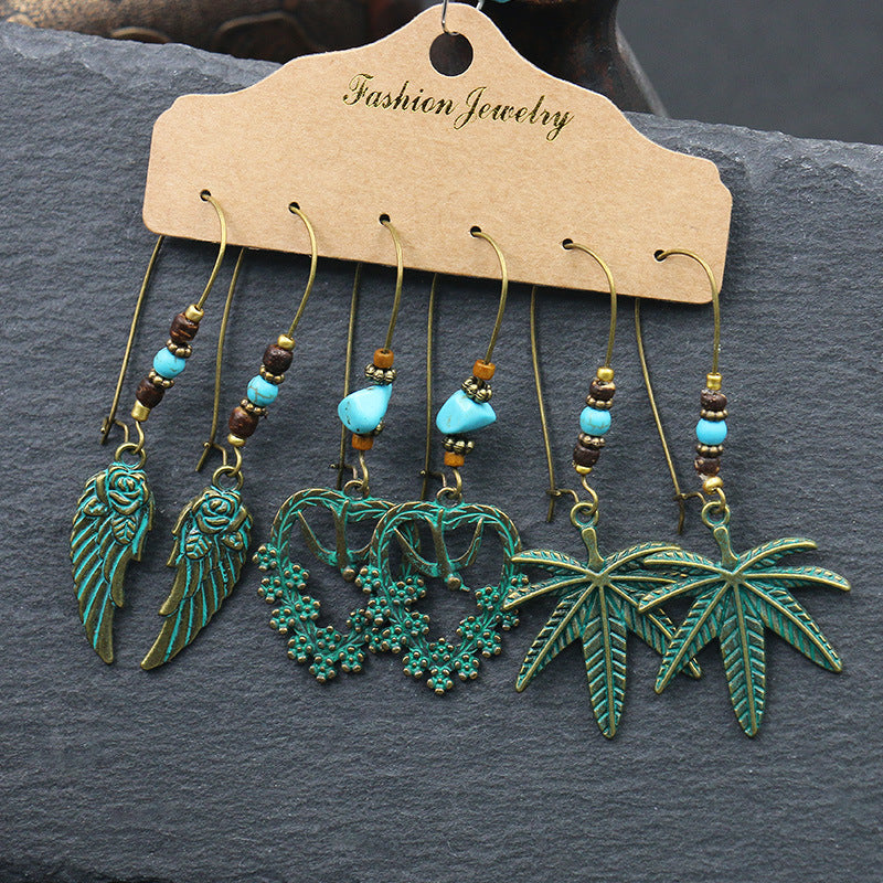 European And American Alloy Dripping Oil 3 Pieces Set Earrings - FASHIONKULTUR