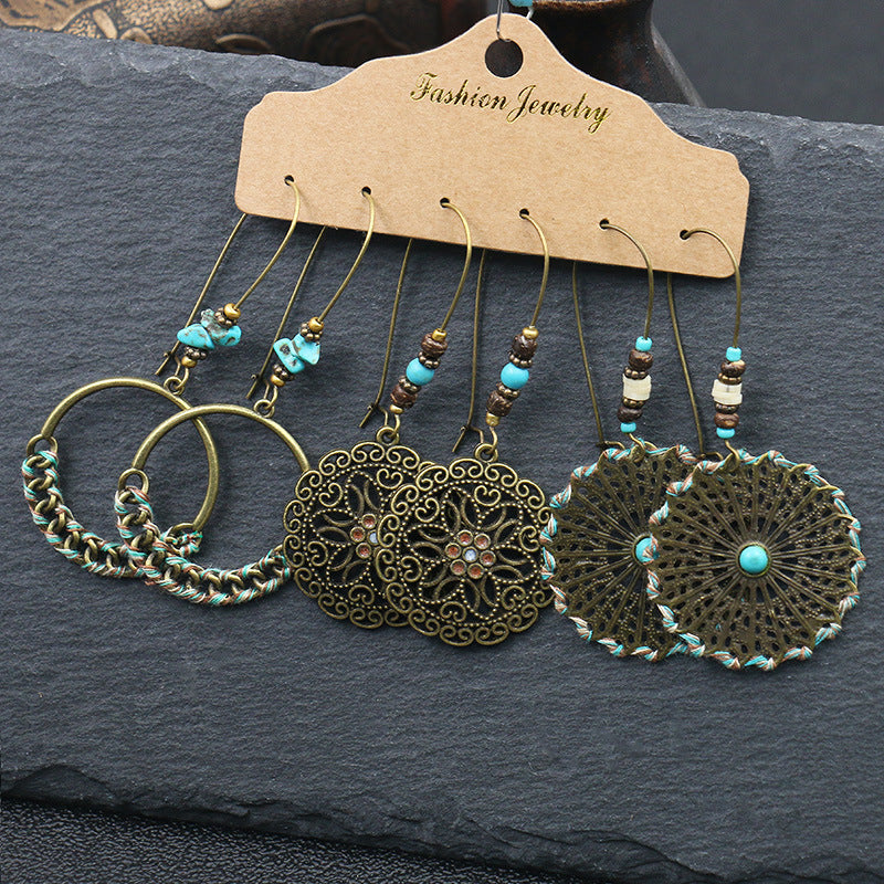 European And American Alloy Dripping Oil 3 Pieces Set Earrings - FASHIONKULTUR