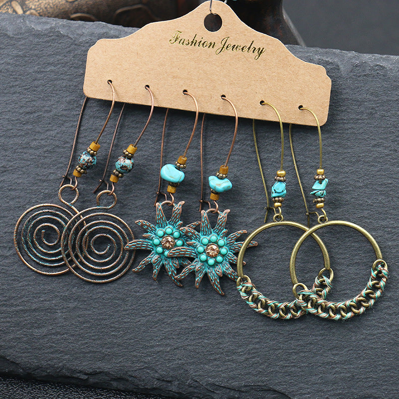 European And American Alloy Dripping Oil 3 Pieces Set Earrings - FASHIONKULTUR