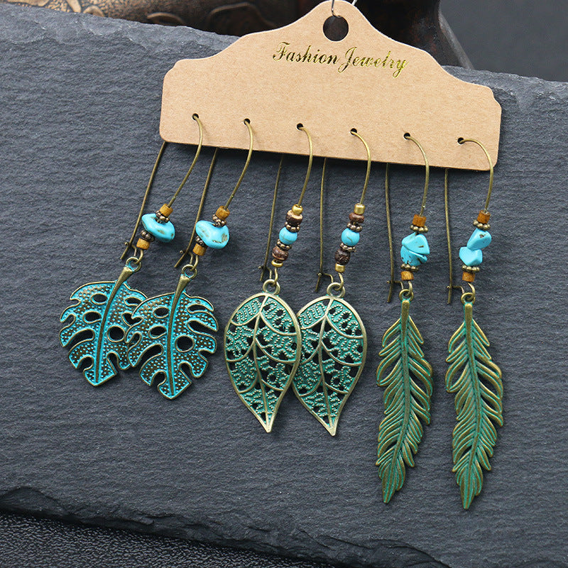 European And American Alloy Dripping Oil 3 Pieces Set Earrings - FASHIONKULTUR