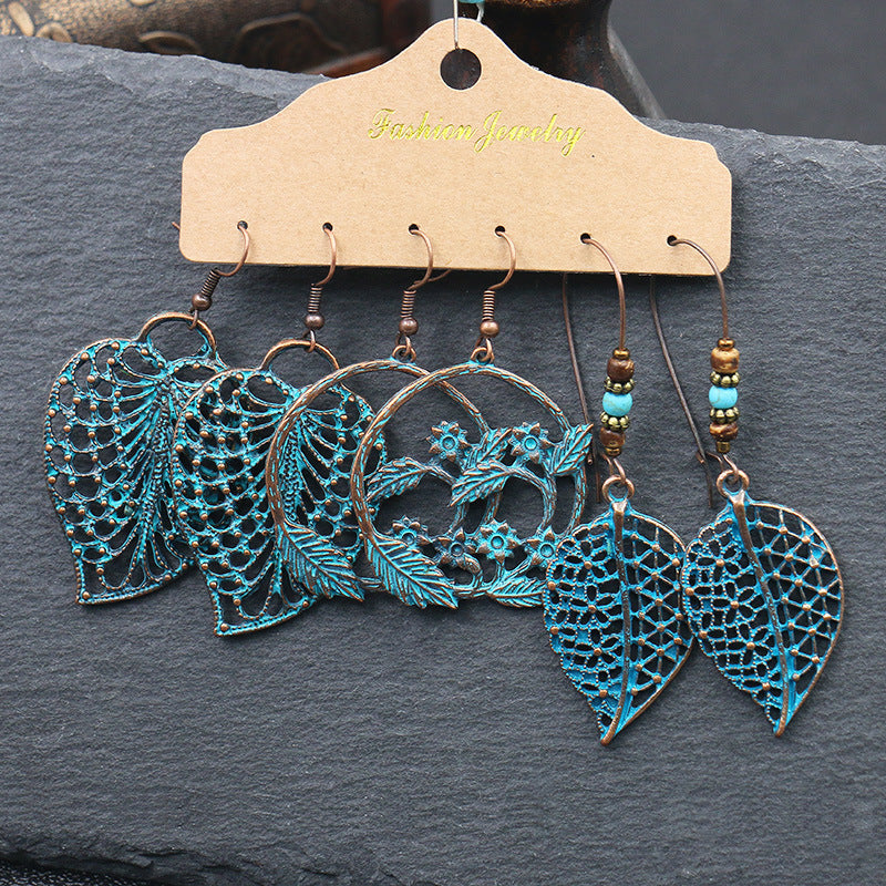 European And American Alloy Dripping Oil 3 Pieces Set Earrings - FASHIONKULTUR