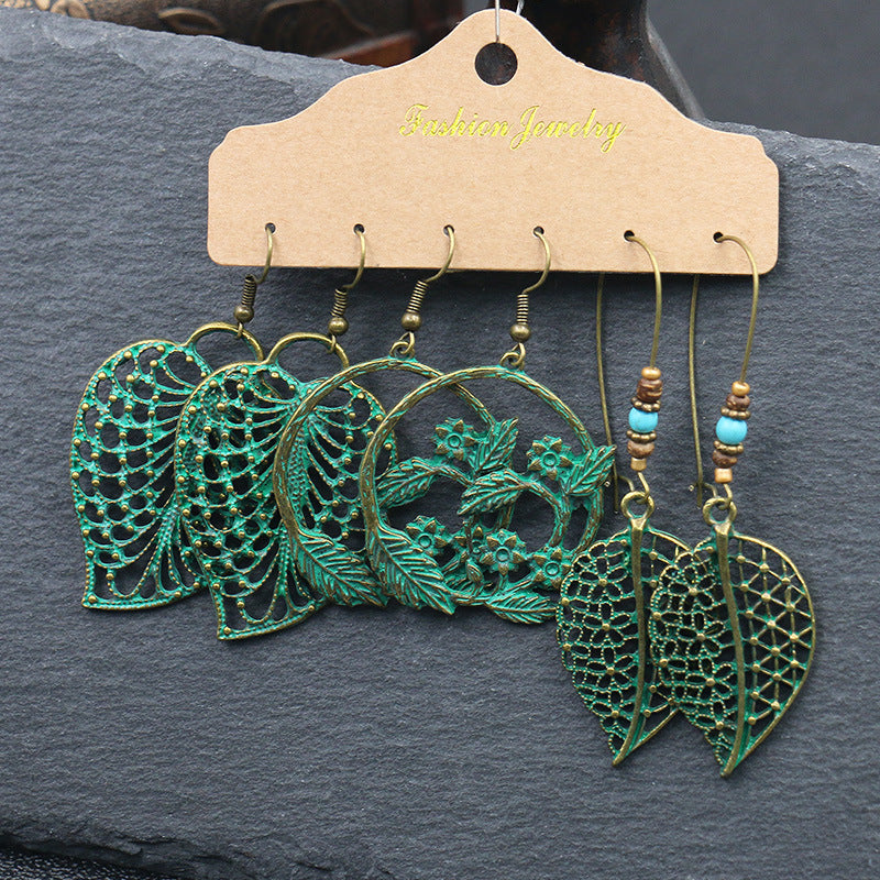 European And American Alloy Dripping Oil 3 Pieces Set Earrings - FASHIONKULTUR