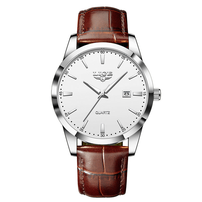 New Men's Quartz Watch Single Calendar Three Needle Leather Belt Waterproof - FASHIONKULTUR
