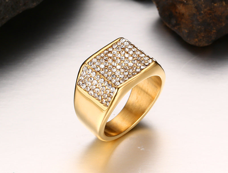 Titanium steel diamond men's ring - FASHIONKULTUR