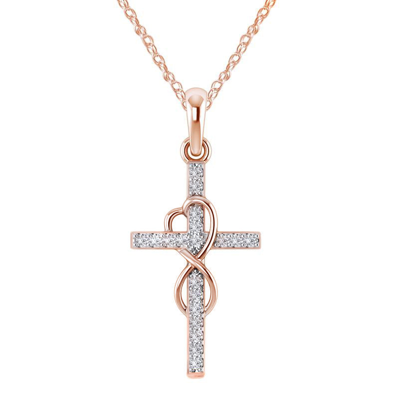 Alloy Pendant With Diamond And Eight-character Cross Necklace - FASHIONKULTUR
