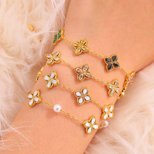 Zircon Women's High-grade Clover Light Luxury Bracelet Peter Pan High-sense Decoration - FASHIONKULTUR