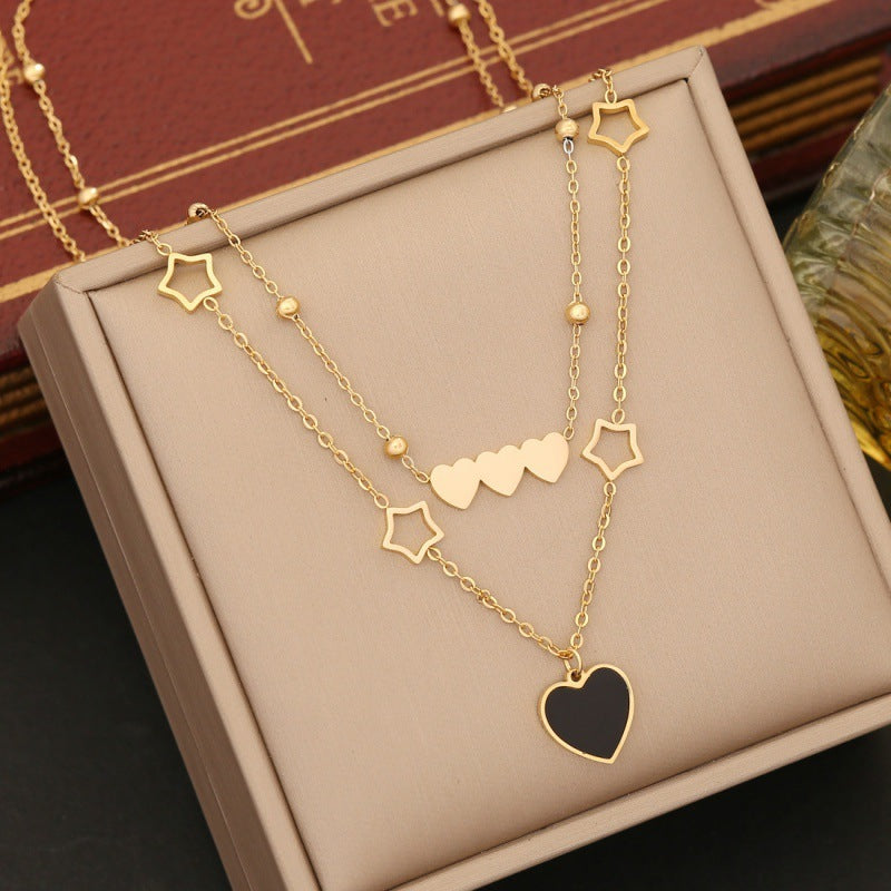 Black Love Jewelry Suit Stainless Steel Clavicle Chain - FASHIONKULTUR