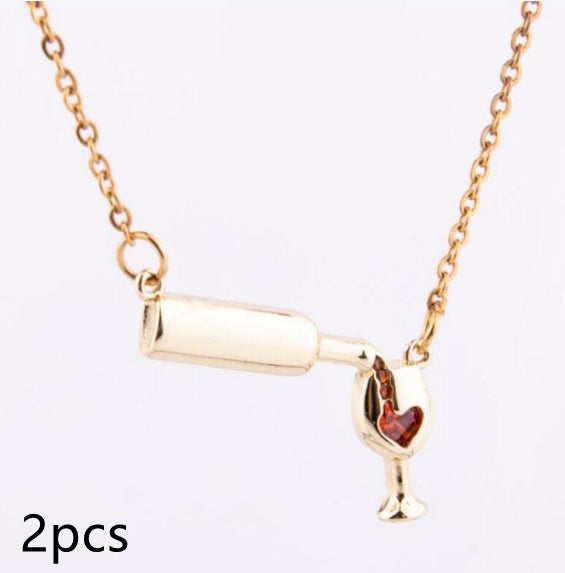 Wine Bottle Cup Pendant Necklace For Women Girls Wine Glass Necklace Love Cheers Chain Necklace Red Enamel Heart Necklace Christmas Birthday Jewelry Gifts For Wine Lovers - FASHIONKULTUR