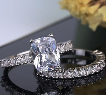 Double Stackable Set Rings 2Pcs For Women Wedding Engagement Party Finger-rings - FASHIONKULTUR