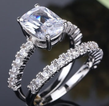 Double Stackable Set Rings 2Pcs For Women Wedding Engagement Party Finger-rings - FASHIONKULTUR