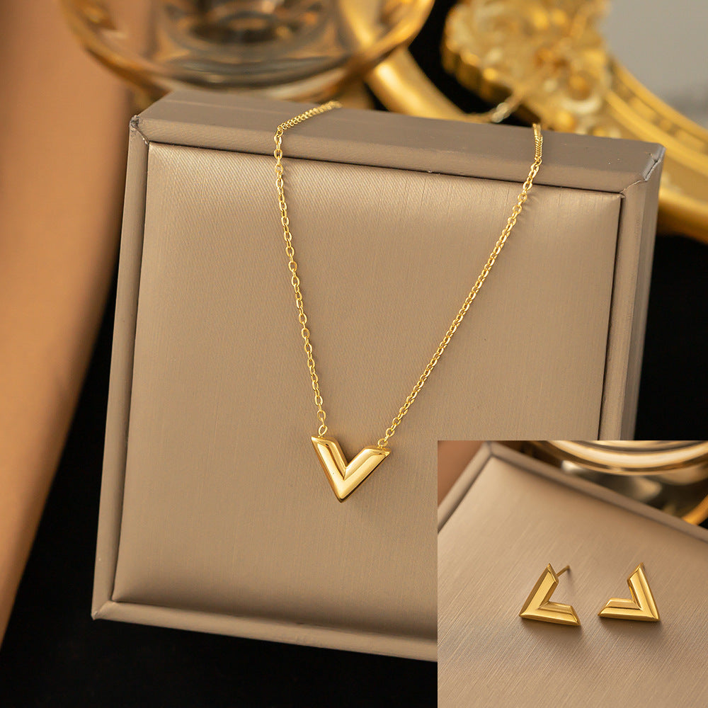 Stainless Steel Necklace Earrings Women's Jewelry Suit - FASHIONKULTUR