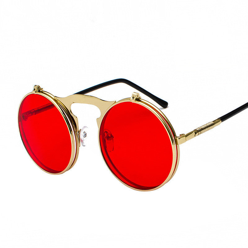 New Vintage Round Steampunk Sunglasses Flip-Up UV Protection Metal Frame Men And Women Summer Cycling Sun Glasses - FASHIONKULTUR