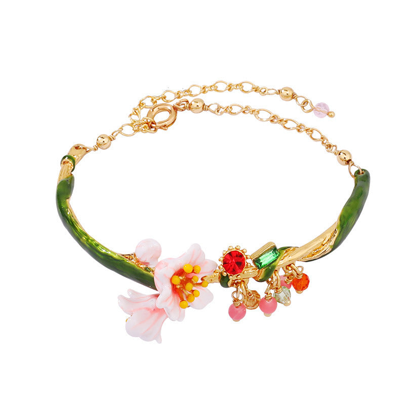 French forest hand-painted enamel glaze flower bracelet personality temperament adjustable bracelet hand jewelry lady - FASHIONKULTUR