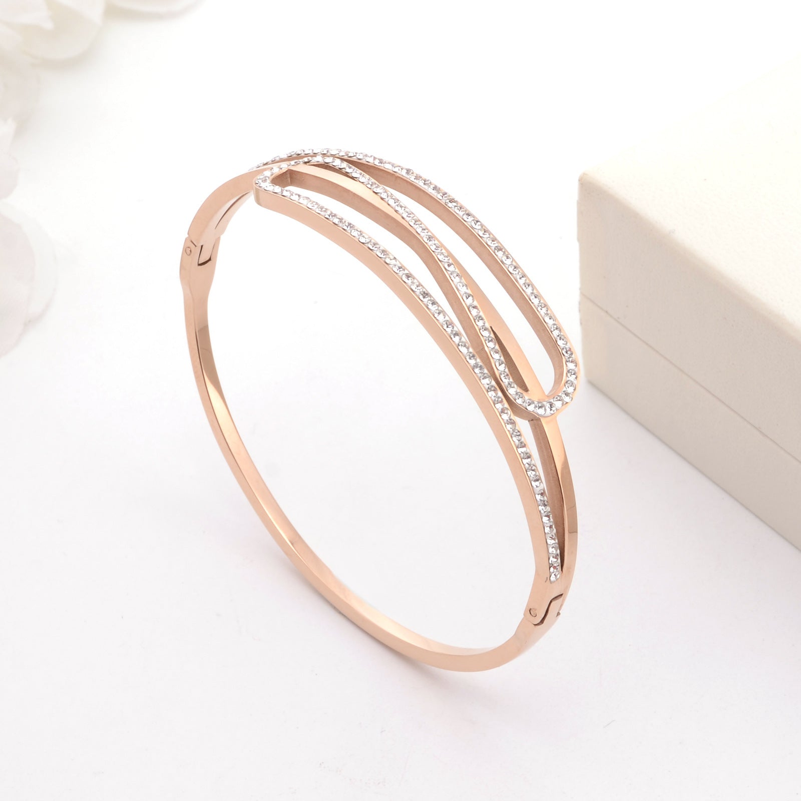 Personalized Titanium Steel Bracelet With Diamonds And Rose Gold - FASHIONKULTUR