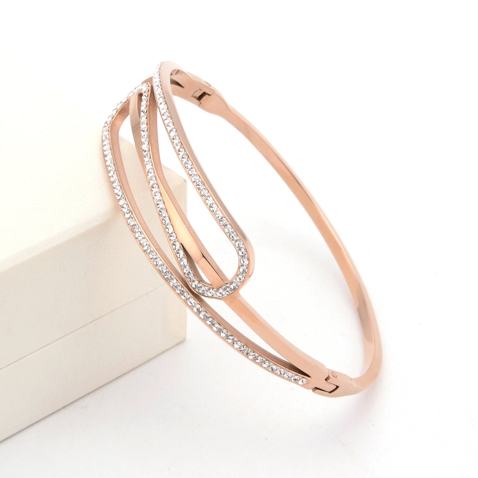 Personalized Titanium Steel Bracelet With Diamonds And Rose Gold - FASHIONKULTUR