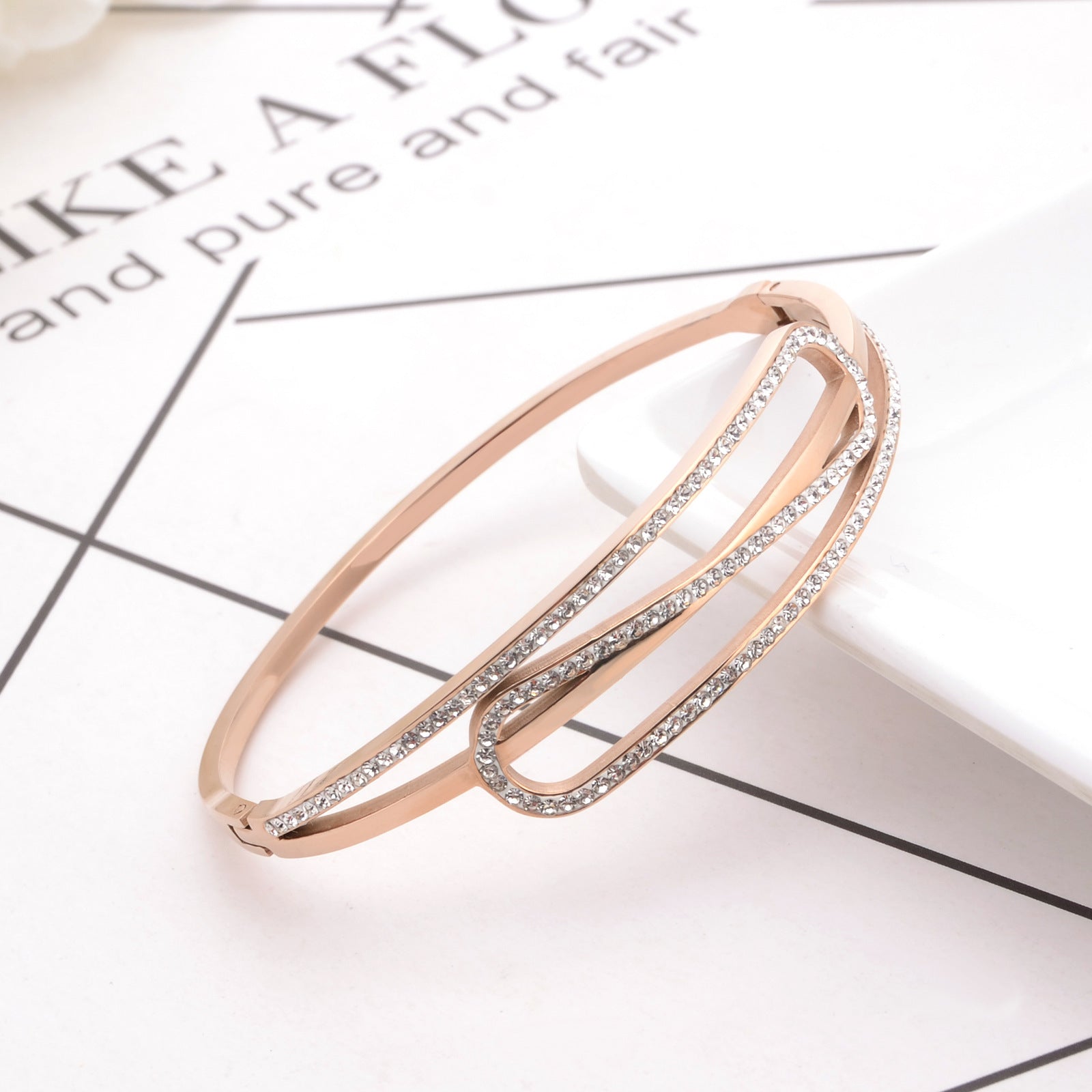 Personalized Titanium Steel Bracelet With Diamonds And Rose Gold - FASHIONKULTUR