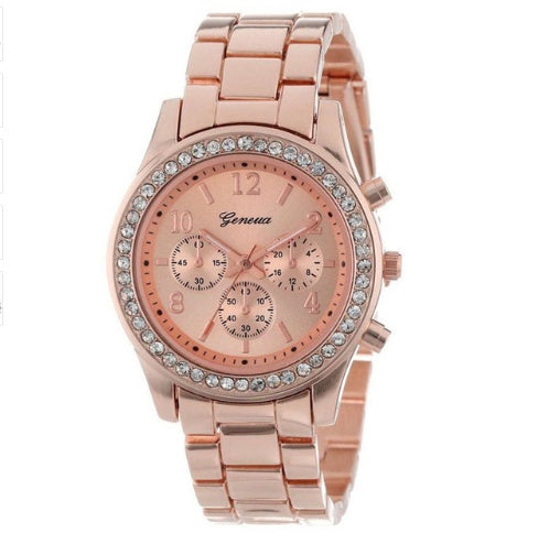 Diamond bracelet watch stainless steel belt watch Geneva alloy watch - FASHIONKULTUR
