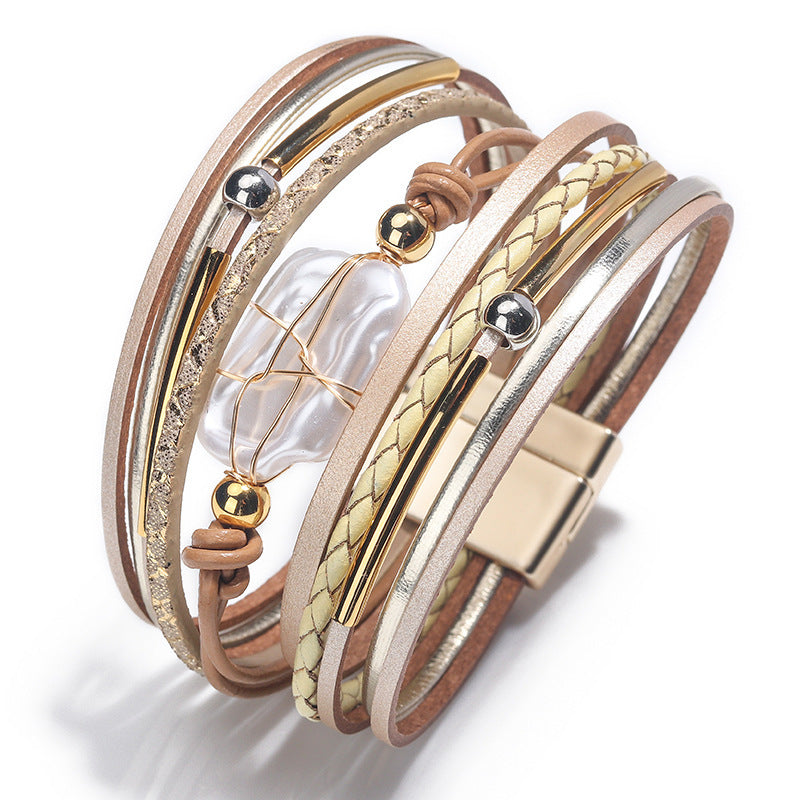 Fashion Beaded Pu Leather Hand-woven Bracelet - FASHIONKULTUR