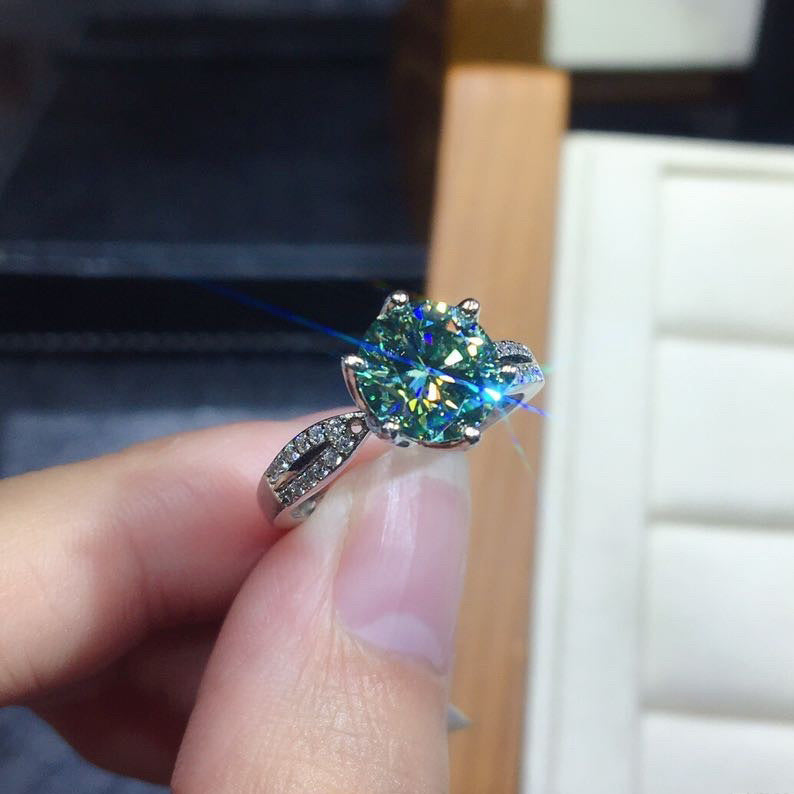 Black Angel Blue Green Moissanite Stone Adjustable Ring 925 Silver Jewelry for Women Wedding Christmas Gift - FASHIONKULTUR