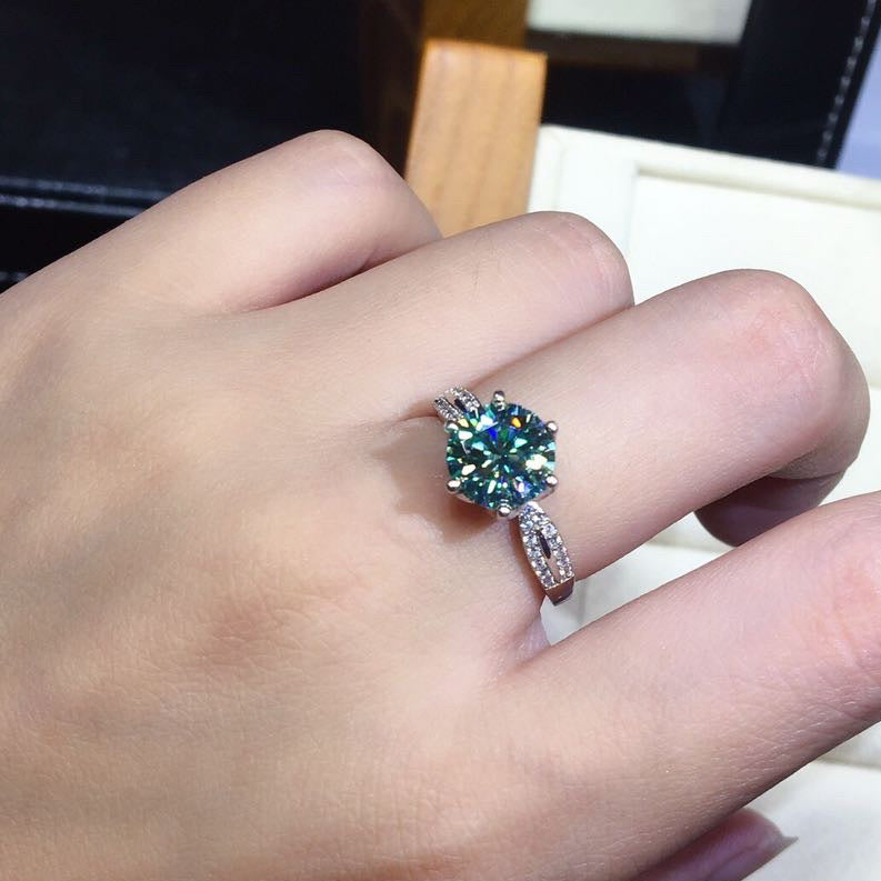 Black Angel Blue Green Moissanite Stone Adjustable Ring 925 Silver Jewelry for Women Wedding Christmas Gift - FASHIONKULTUR
