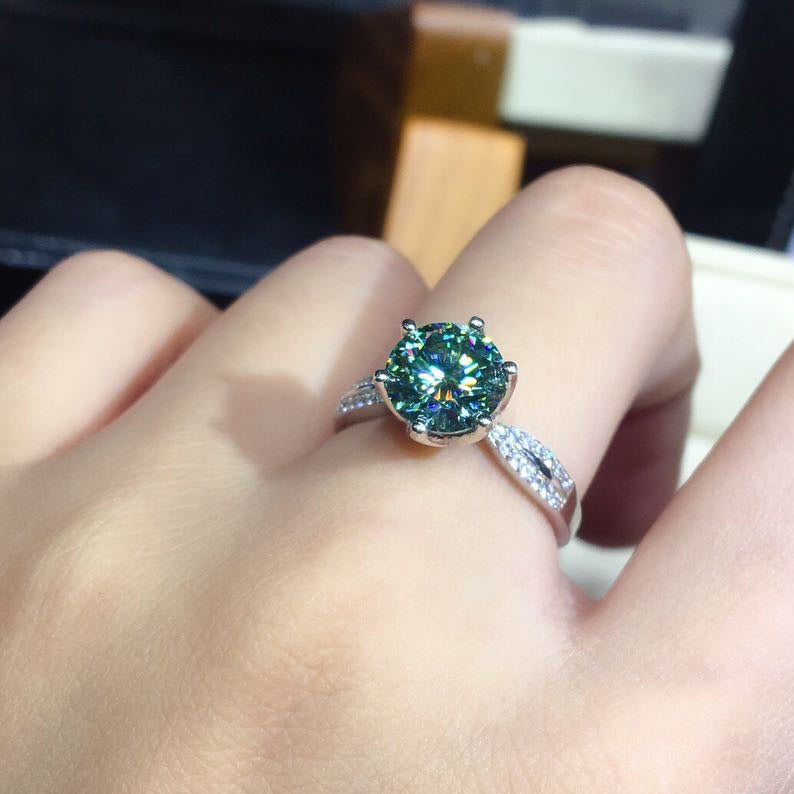 Black Angel Blue Green Moissanite Stone Adjustable Ring 925 Silver Jewelry for Women Wedding Christmas Gift - FASHIONKULTUR