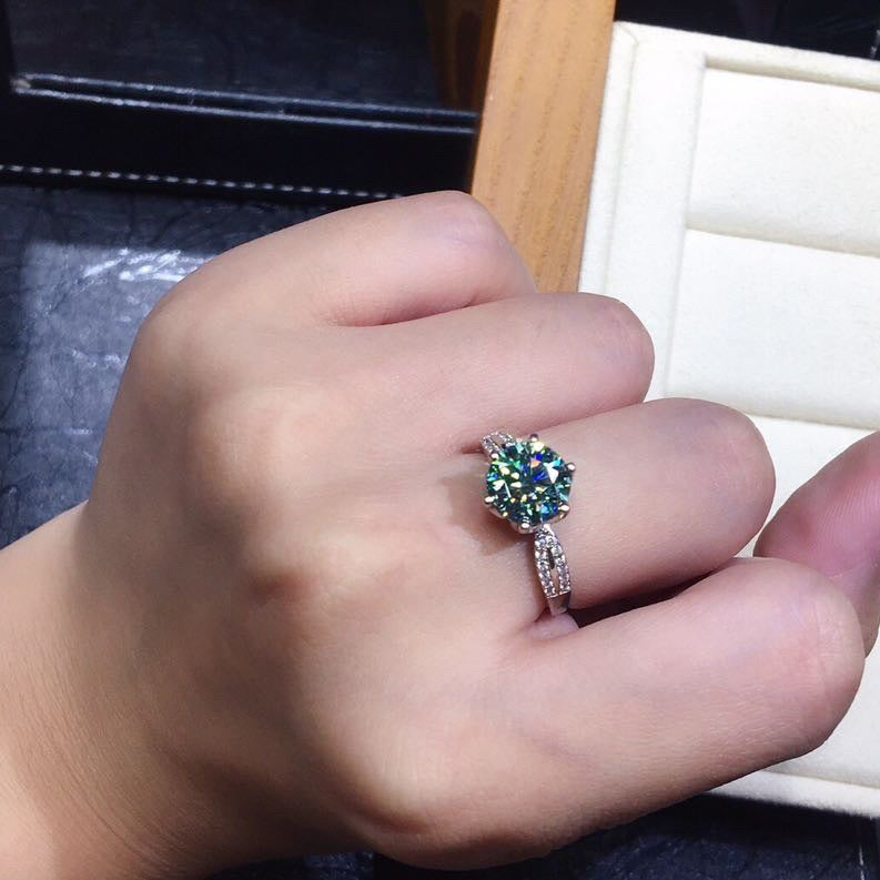 Black Angel Blue Green Moissanite Stone Adjustable Ring 925 Silver Jewelry for Women Wedding Christmas Gift - FASHIONKULTUR
