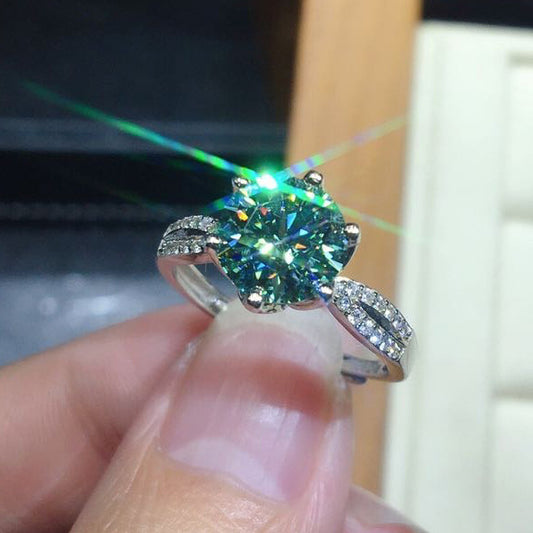 Black Angel Blue Green Moissanite Stone Adjustable Ring 925 Silver Jewelry for Women Wedding Christmas Gift - FASHIONKULTUR