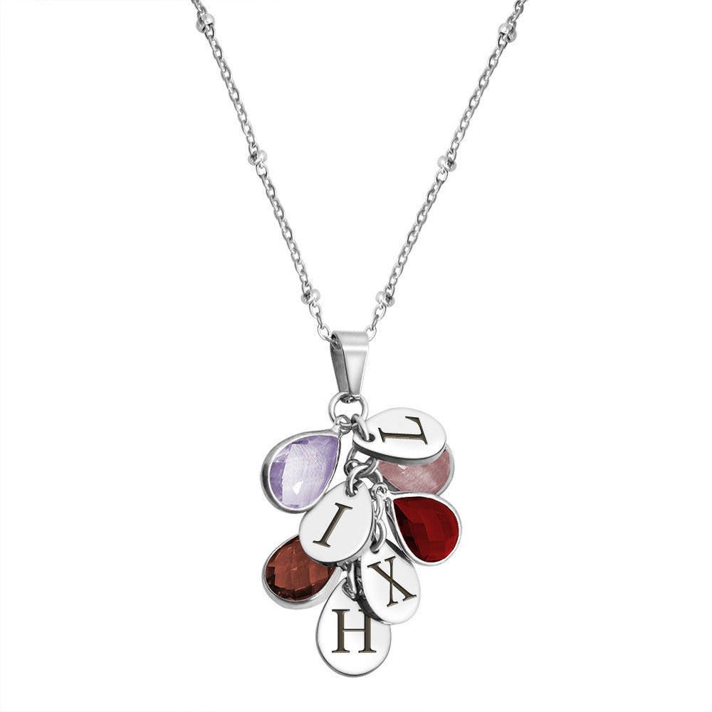 12 water drop birthstone gemstone necklace tricolor - FASHIONKULTUR